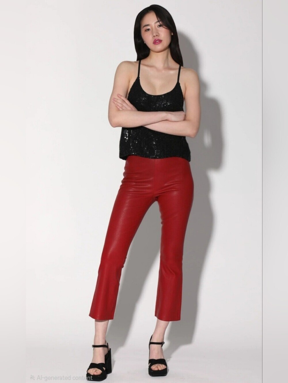(NWT) Walter Baker "Lori" Leather Pull On Cropped Flared Silhouette Pants In Red